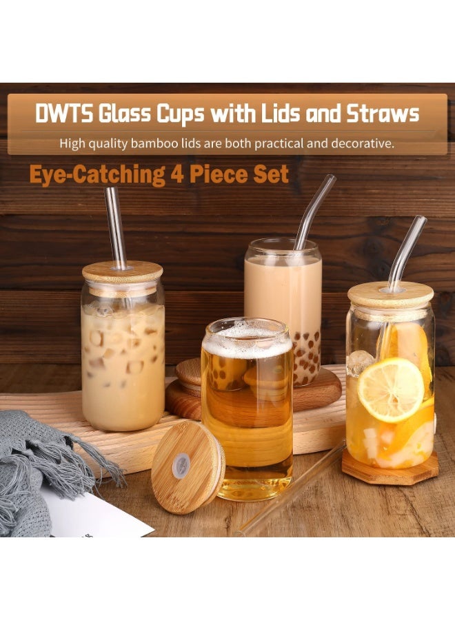 HOMESTAR 4Pcs Transparent Glass Cups With Lid And Straw, Heat-Resistant Cups Reusable Drinkware For Iced Coffee/Matcha/Juice Cold Beverages Coffee Bar Accessories Summer Water Bottle Gift, 500ml - Image 5